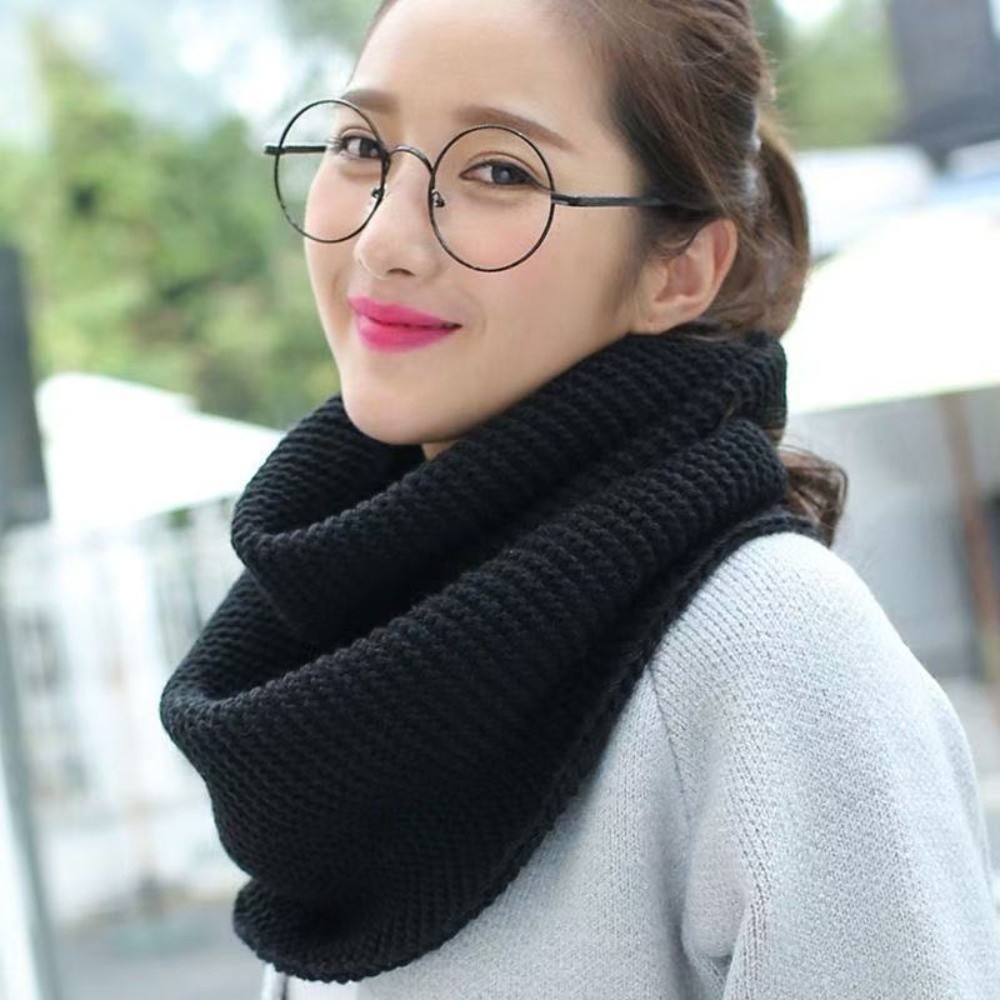 Infinity Scarf Knit - Cachecol de cor sólida e quente,