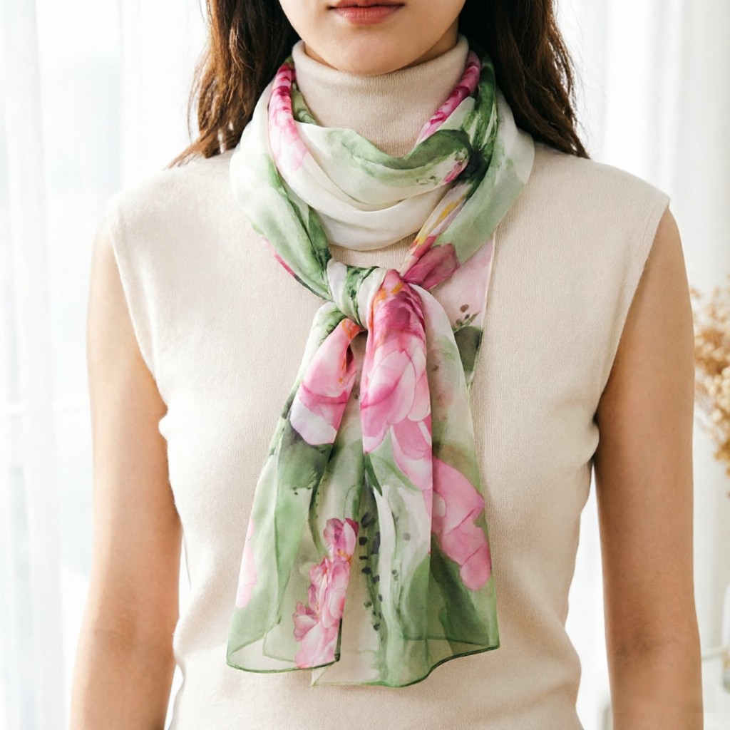 Face Scarf Mask - Lenço de Chiffon com Estampa Floral